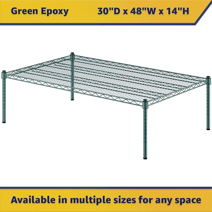 30" x 48" x 14" Green Epoxy Wire Storage Shelf, Dunnage Rack, Commercial 1 Tier Small Shelf