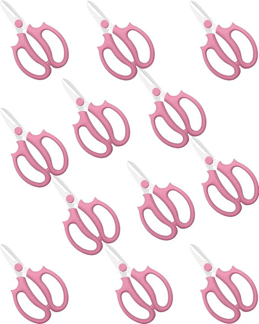 Pink Flower Scissors, Thickened Stainless Steel Floral Pruning Snips ??Sharp Garden Clippers for Fresh Flowers, Flower Arrangement Supplies, DIY Floral Cutting Scissor (12 PCS Pink)