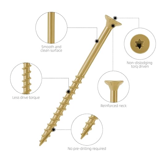 WELLOCKS Deck Screws, Wood Screws, Tan, Superior Rust Resistant, Epoxy Coated, Above 1000 Hour Salt Spray Coating T25 Torx Star Bit Included for Outdoor Wood Fence (5.2LBS Tan, #10횞3")