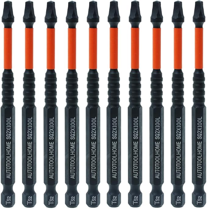 AUTOTOOLHOME 10 Pack #2 Square Driver Bit 4 inch Long Square Impact Drill Bit for Pocket Hole Jig System SQ2 Bits