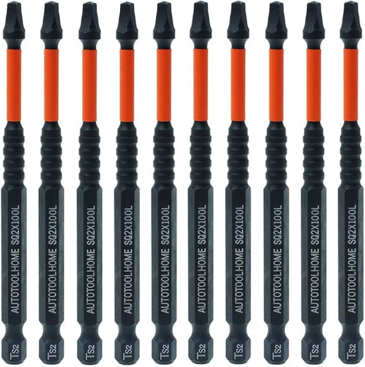 AUTOTOOLHOME 10 Pack #2 Square Driver Bit 4 inch Long Square Impact Drill Bit for Pocket Hole Jig System SQ2 Bits