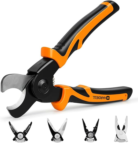 HARDELL Wire Cutter, Quick-Change Heads for Wire Stripper, Cable Cutters, Wire Crimper, Linesman Pliers, Scissors, Multifunctional 5 IN 1 Pliers with Storage Case for Electricians & DIY, 8 Inch