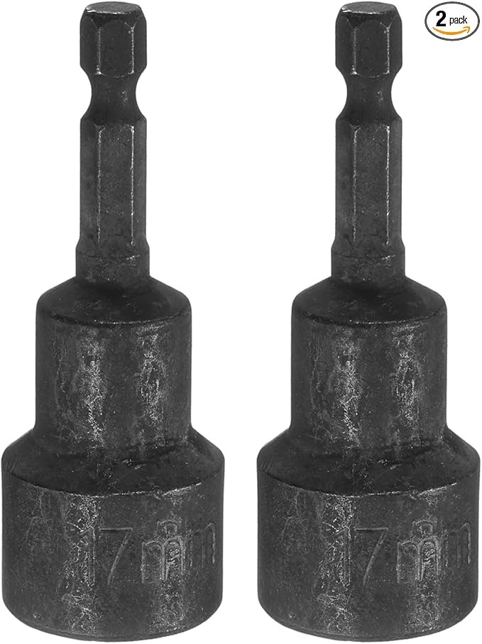 uxcell 2Pcs 1/4" Hex Shank 17mm Magnetic Hex Socket 65mm Length, CR-V Steel Quick-Release Power Nut Driver Set with Socket Wrench Screw for Impact Drill Black