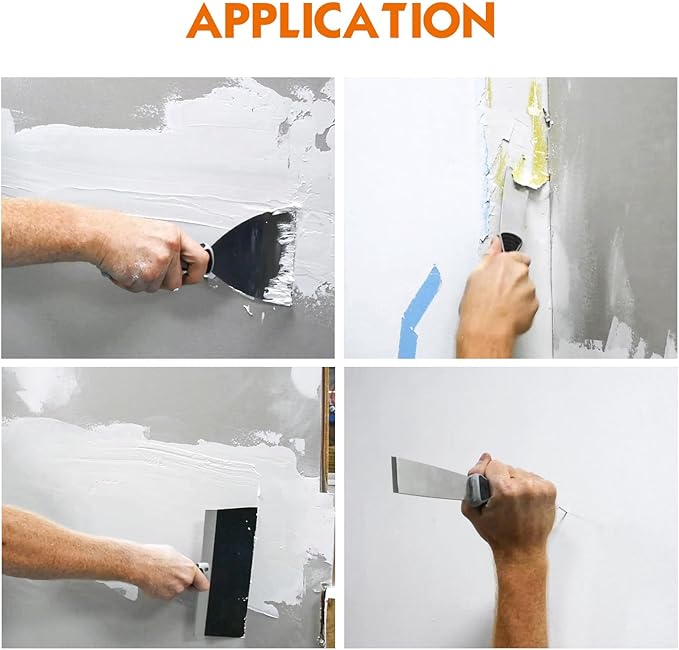 ROLLINGDOG 5 PC Putty Knife Set- Include 1", 3" and 5" Spackle Knife, 1.5" Chisel Scraper, 10" Taping Knife for Drywall Repair