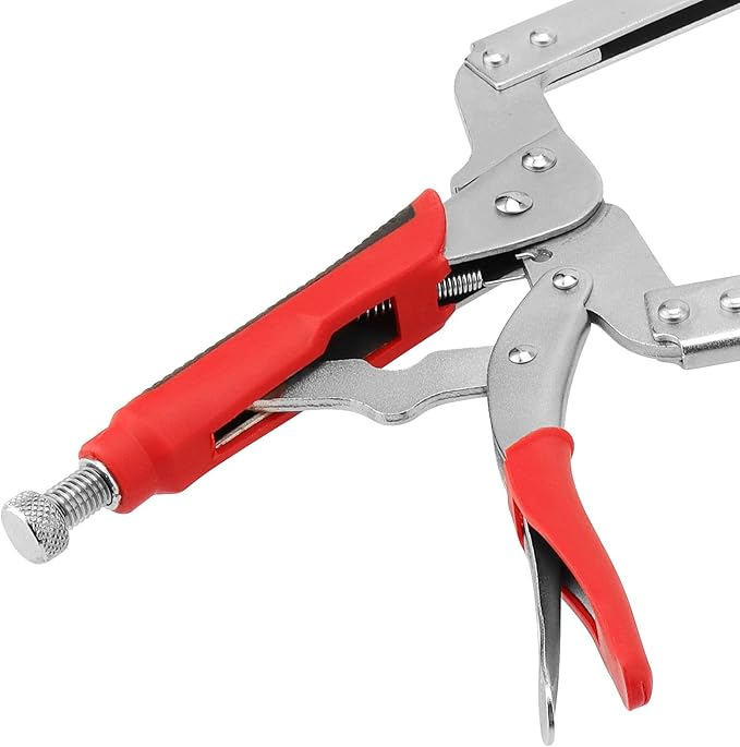 PINGEUI 4 PCS 18 Inch C Clamp Locking Pliers, Heavy Duty C Clamps with Swivel Pads and Rubber Handle Sleeve, Adjustable Welding Woodworking Tools, 7 Inch Max Jaw Opening