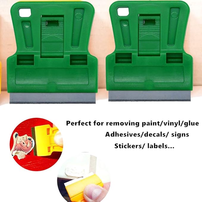 Mini Plastic Razor Blade Scraper Green Window Paint Scraper with 5 Spare Metal Razor Blades for Stove Top Wallpaper Label Removal