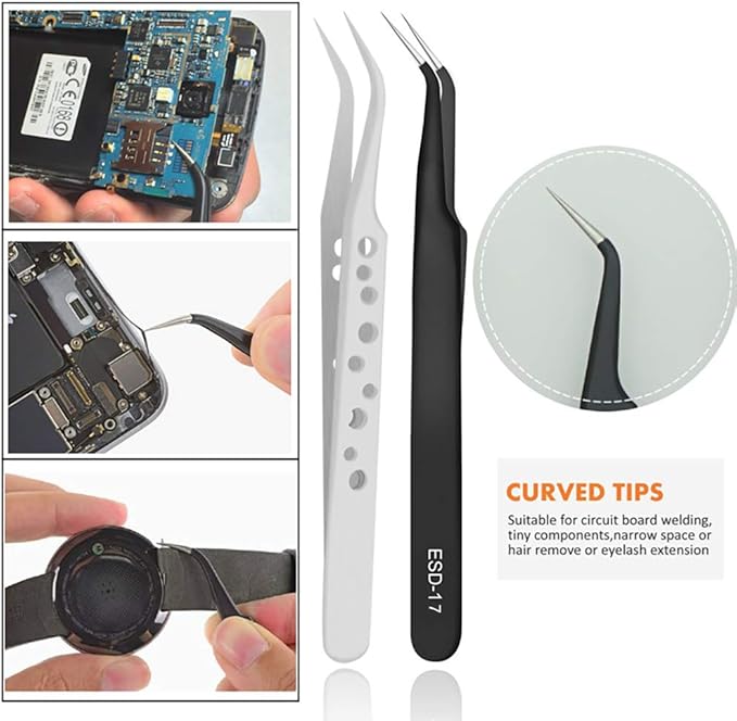 HANDSKIT Tweezer Set - Curved, Flat Head, Pointy Tweezers Kit for Craft, Jewelry, Electronics & Laboratory Work - 9 Pieces