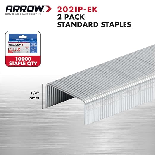 Arrow 202IP-EK 1/4-Inch Length, Galvanized Steel Staples for Desktop Staplers only. Multipack Office Supplies; Business, Classroom Supplies, Home Office, and Craft Use, 2-Pack, 10000 Per Pack