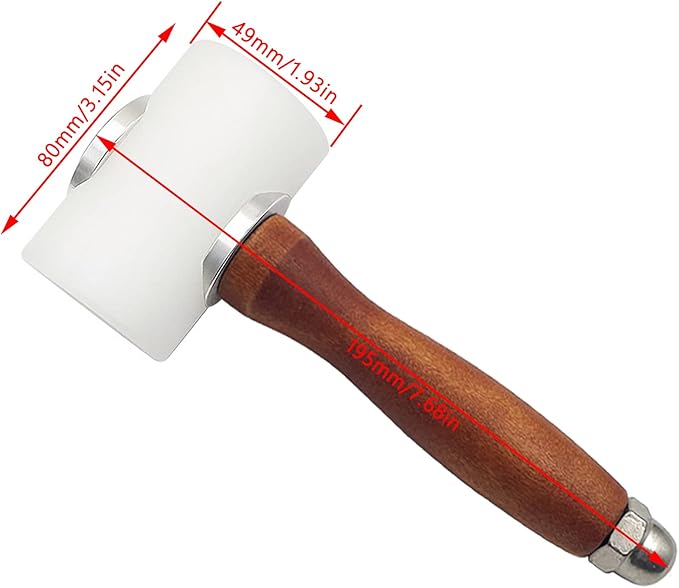Leather Carving Hammer Mallet Wood Handle Nylon Hammer Mallet for Leathercraft Leather Carving DIY Leathercraft Mallet, Nylon T Head Wood Handle 7.4 Inch