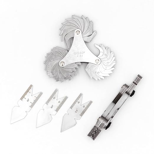 5 Pcs Thread Pitch Gauges Measure Tool Set,Stainless Steel Thread Gauges 3 Pcs 55 & 60 Degree Metric System Centre Gage + 51Pcs America SAE Type + 52 Pcs Metric & America SAE Type & British Whitworth