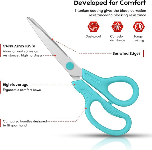 Scissors, Niutop 8" All Purpose Scissors Heavy Duty Ergonomic Comfort Grip Craft Shears Sharp Scissors for Office Home Household Sewing High/Middle School Students Teacher Art Craft DIY Supplies