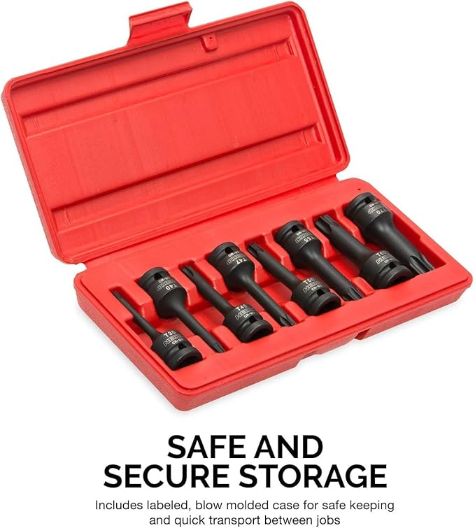NEIKO 01138B 1/2??Drive Torx Star Driver Bit Socket Set | 8 Piece | T30 to T70 | 3??Length | Cr-Mo Impact Grade