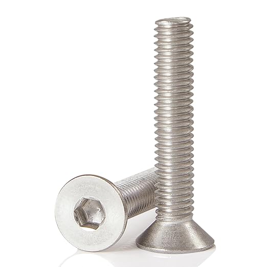 M6-1.0 x 70mm 10PCS Flat Head Hex Socket Cap Screws, Countersunk Bolts, Stainless Steel 304, Metric Allen Drive, Fully Threaded, Bright Finish