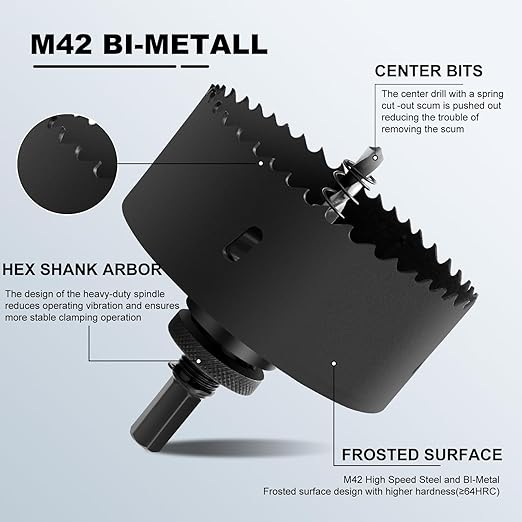 2-3/16" | 55mm Hole Saws with Heavy Duty Arbor HSS Bi-Metal Hole Cutter Drill Bit for Wood Cornhole Boards Plastic Drywall Metal Fiberboard(Black)