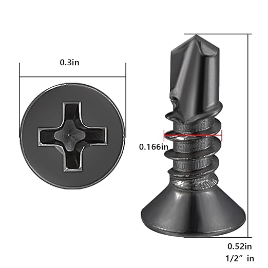 Wensilon竊?00pcs竊?8횞1/2?쓋or Sheet Metal Self-Tapping Screws 410 Black Stainless Steel Flat Head High-Strength Quick self-Drilling Screws