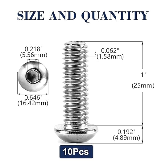 3/8-16 x 1 Button Head Socket Cap Bolts Screws, 10Pcs 304 Stainless Steel 18-8, Allen Hex Drive, Bright Finish by SG TZH(with Hex Spanner)