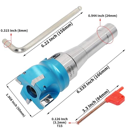 2 Inch Face Milling Cutter Aluminum 400R 50MM CNC End Milling Cutter Holder + R8-FMB22 Shank Face Shell Mill Arbor + 4pcs APKT1604 Carbide Inserts + 8mm Hexagon Wrench + T15 Wrench CNC Machine Tools