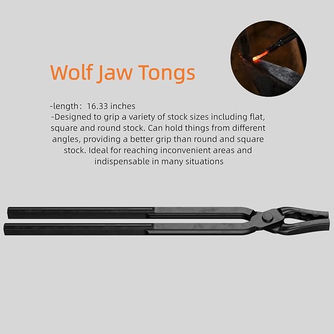 2PCS Blacksmith Tools with Blacksmith Tongs and Blacksmith Hammer, Wolf Jaw,Assembled Blacksmithing Tongs for Forging Tools and Equipment