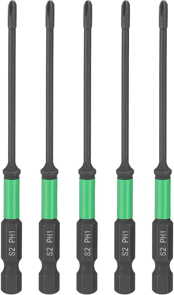 HARFINGTON 5pcs #1 Impact Phillips Screwdriver Bit PH1 1/4" Hex Shank 4" (100mm) Length 0.1" Rod Magnetic Cross Head Drill Bits S2 Steel Industrial Screw Drivers for Impact Power Tools