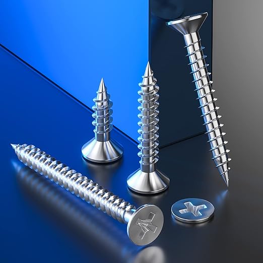 (200Pcs) #8x1-1/2 Wood Screw Quick Metal Self Tapping Flat Head 304 Stainless Steel