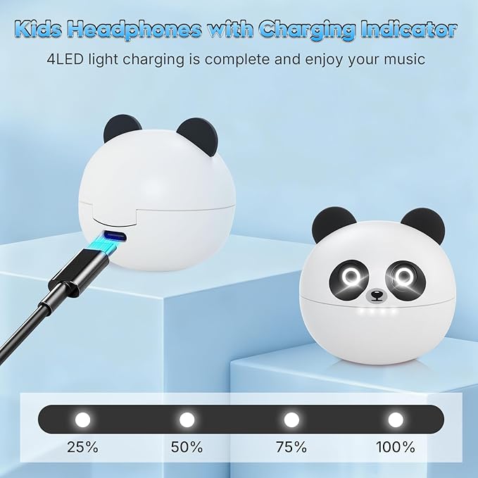 Wireless Earbuds, Bluetooth 5.3 Earpods HiFi Bass Stereo, Headphones Wireless Bluetooth, Kids Headphones Long Playtime, Earbuds with Microphone, Ear buds with Multifuntional Touch Screen(White Panda)