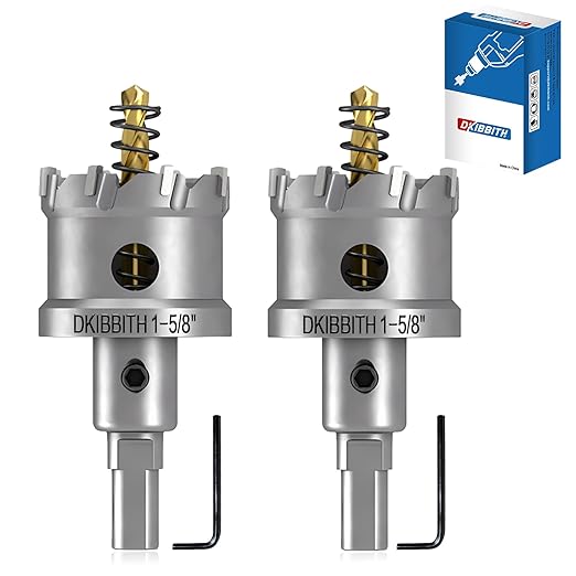 TCT Hole Saw Set, 2-Pack of 1-5/8" (40mm) Heavy Duty Tungsten Carbide Tipped Hole Cutters for Stainless Steel Mild Steel Copper Iron Brass Plastic and More, with Titanium-Plated Pilot Drill Bits