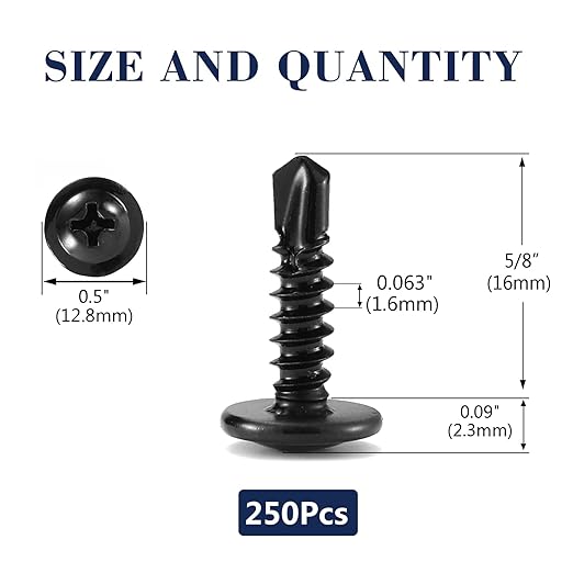 #10 x 5/8" Sheet Metal Screws 250PCS 410 Stainless Steel Truss Head Fast Self Tapping Screws Black Oxide by SG TZH
