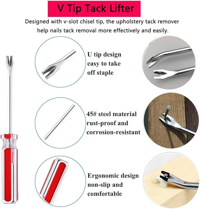 5pcs Upholstery Staple Remover Tool with Nail Puller Pliers Tack Puller Staple Puller, Nail Remover Tool for Furniture Floor Carpet Wall Wooden Case Photo Frame竊똝ipper Package.