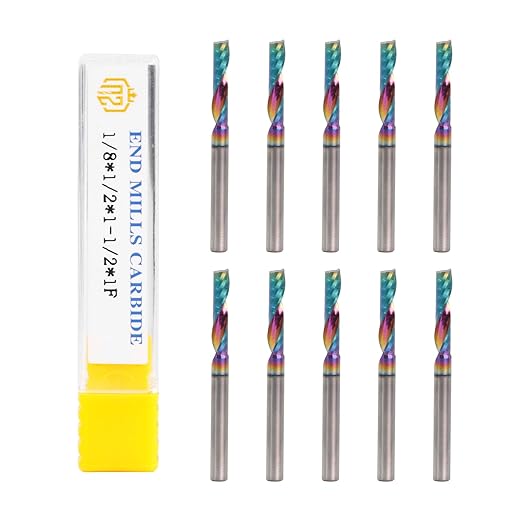 NZtools 10PCS 1/8" End Mills, 1 Flute Carbide Square Milling Bits, TISIN Coating Milling Bits for Alloy Steels, Hardened Steels