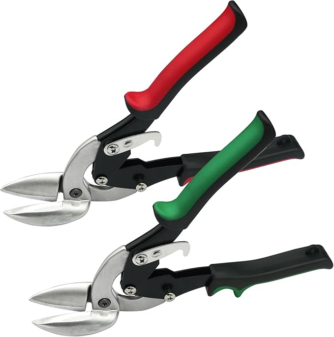 2Pcs Left and Right Regular Tin Cutting Shears Metal Cutter with Comfort Grip and Safety Lock Suitable For Cutting Thin, Moderately Hard Metal Materials