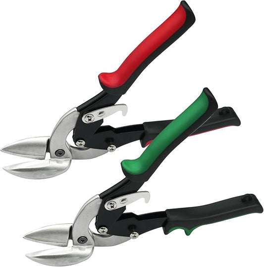 2Pcs Left and Right Regular Tin Cutting Shears Metal Cutter with Comfort Grip and Safety Lock Suitable For Cutting Thin, Moderately Hard Metal Materials