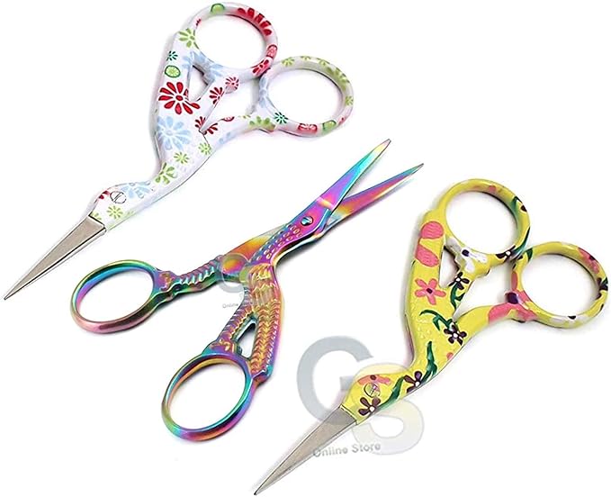 G.S 3 Pairs 4.5" Stainless Steel Sharp Tip Classic Stork Scissors Crane Design Sewing Scissors DIY Tools Dressmaker Shears Scissors for Embroidery, Craft, Needle Work, Art Work & Everyday Use BTS-162