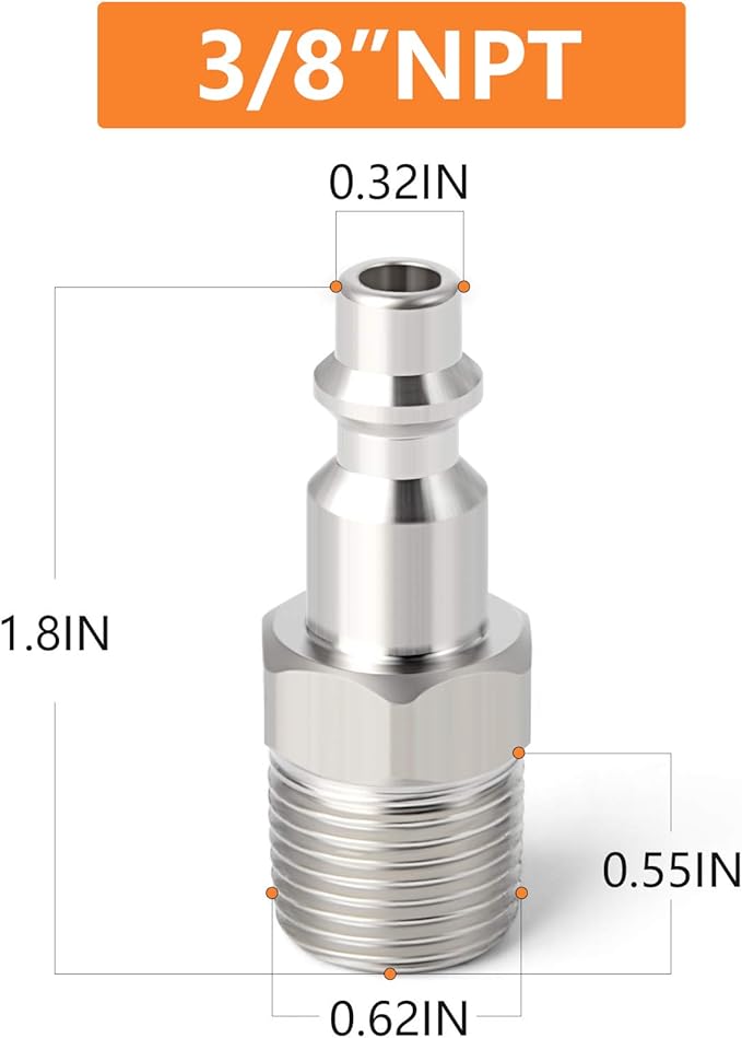 GASHER 3/8-Inch NPT Male Industrial Air Plug,1/4-Inch High Flow Pneumatic Plugs 300PSI (20-Pack)
