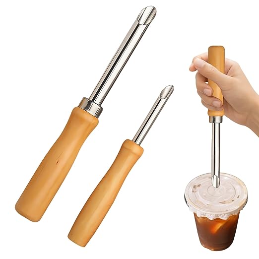 Straw Puncher for Lids Stainless Steel Hole Punch Tool for Plastic Cups Perfect for Lemonade Stands, Bubble Tea, Iced Coffee & Home Parties 2 Sizes (0.47in & 0.33in)
