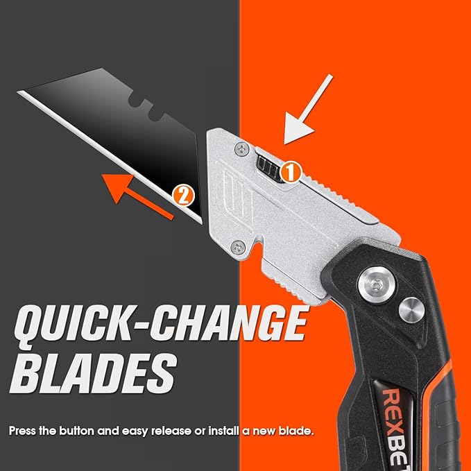 REXBETI 6 Pack Retractable Folding Utility Knife, SK5 Heavy Duty Box Cutter for Cartons, Cardboard and Boxes, Blade Storage Design, Extra 20 Blades Included