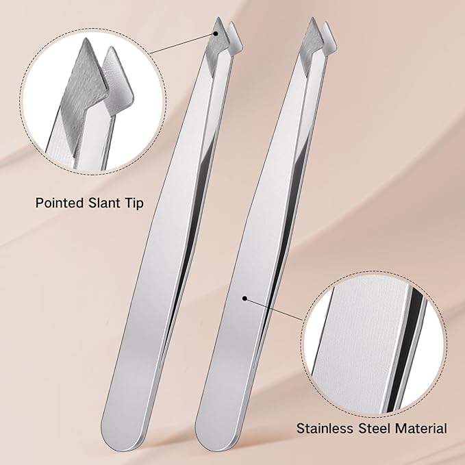 Honoson 3 Pieces Eyebrow Tweezers Stainless Steel Pointed Tip Pointed Hair Removal Tweezers Precision Splinter Plucking and Ingrown Hair Removal (Sliver)