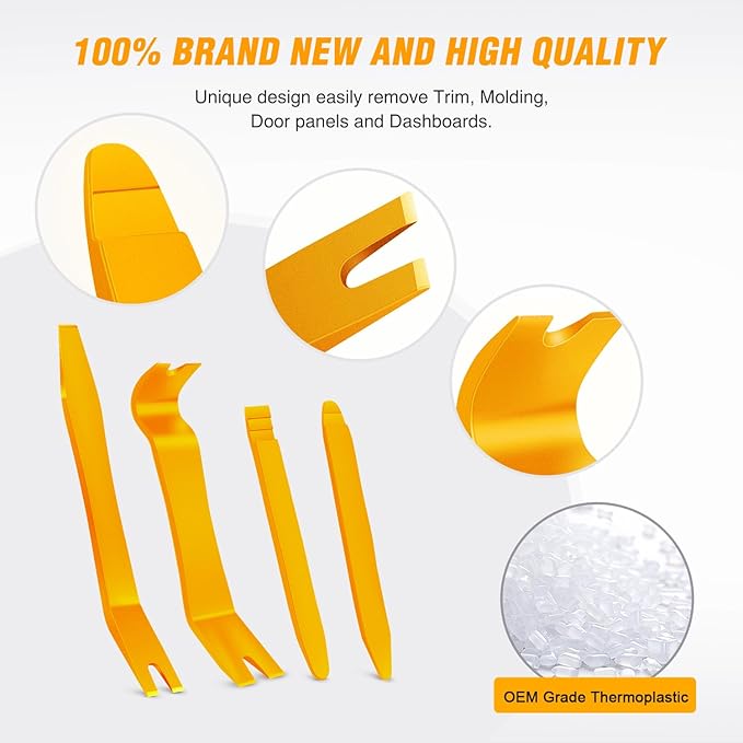 GOOACC 11PCS Trim Removal Tool Kit, Metal & Nylon Pry Tools Set for Car Door Panel, Dashboard, Audio, Clips, Fastener Remover w/Storage Box ??Yellow