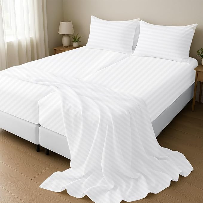Silentnight Split California King Sheets for Adjustable Beds 5-Piece Split California King Sheet Set, 800 Thread Count 100% Egyptian Cotton,18" Deep Pocket Adjustable Bed Sheets, White Stripe