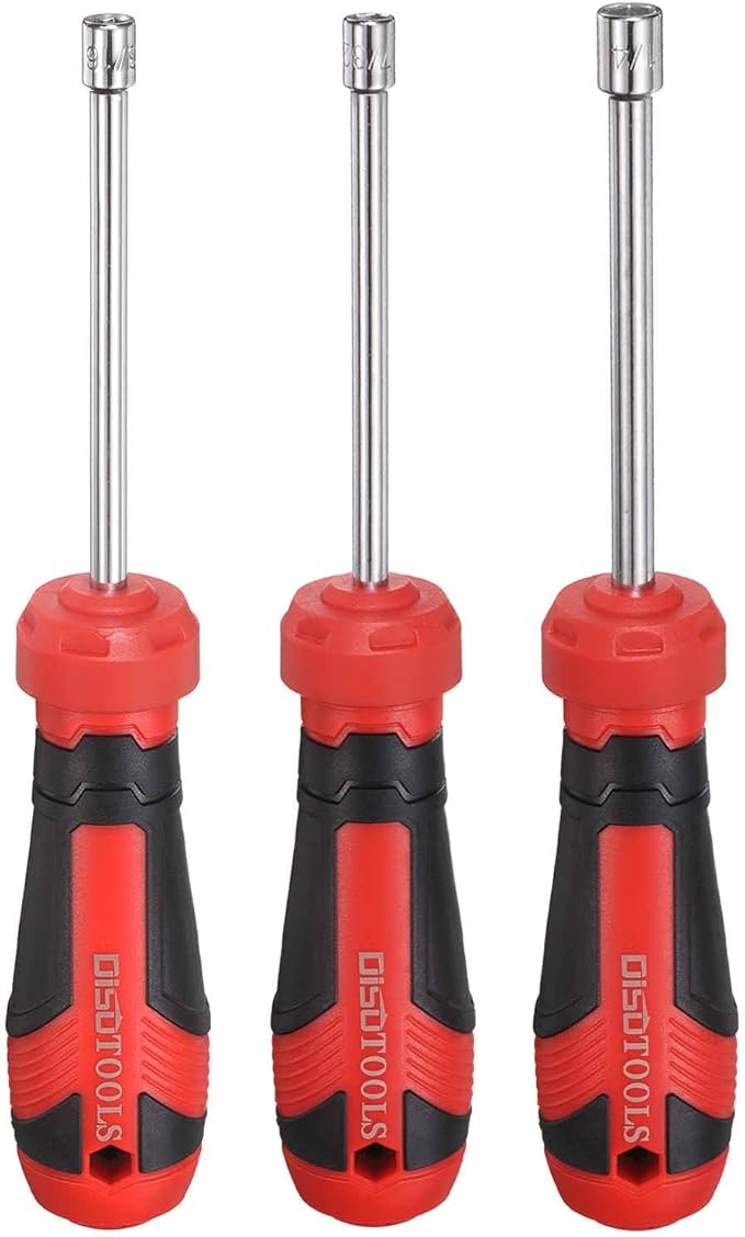 HARFINGTON 3 Pcs SAE Nut Driver 3/16" / 7/32" / 1/4" CR-V Non-Magnetic Tip Hollow Shafts Hex Socket Screwdriver with Anti-Slip Handle for Automobile Repair Bit Driver