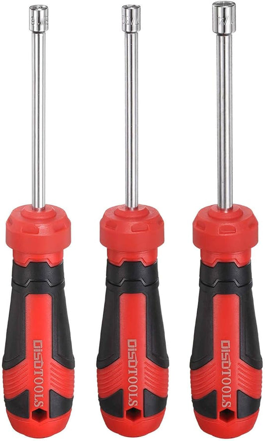 HARFINGTON 3 Pcs SAE Nut Driver 3/16" / 7/32" / 1/4" CR-V Non-Magnetic Tip Hollow Shafts Hex Socket Screwdriver with Anti-Slip Handle for Automobile Repair Bit Driver
