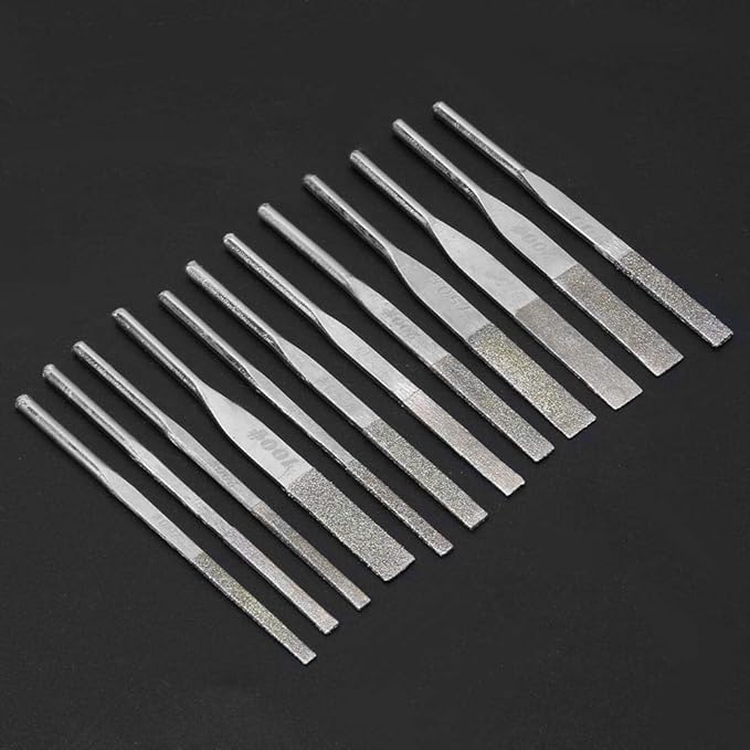 12 Piece Needle File Set, Shank Taper Machine Files for Reciprocating Grinding, 100/150/200/300 Grit