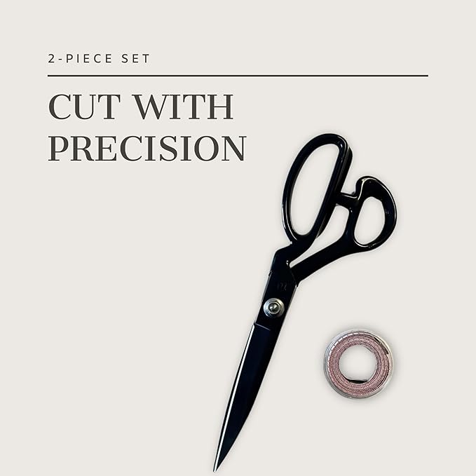 Professional Fabric Scissors & Small | Heavy Duty Sewing Scissor with High Carbon Steel Blade (Black with Tape Measure, 8")