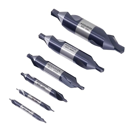 Accusize Industrial Tools (#1-#5), SAE 3.15mm-12.5mm, 6 Pc ANSI M35 (H.S.S. +5% Cobalt) TiAlN Coated Center Drill Bit Set, Metric Sizes, 3500-6002