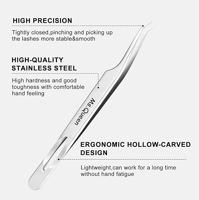 Ms.Queen Eyelash Tweezers for Lash Extensions,Precision Lash Extension Tools for Isolation,Classic and Volume Lash Extension Applying