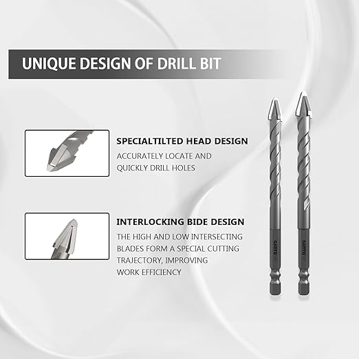 CATITO 10PCS Newly Upgraded Cross Eccentric Drill Bit Set, Hex-Shank Ceramic Tile Drill Bit, Professional Masonry Drill Bit Set, Suitable for Glass/Brick/Plastic/Cement/Wood/Ceramic Tiles/Etc