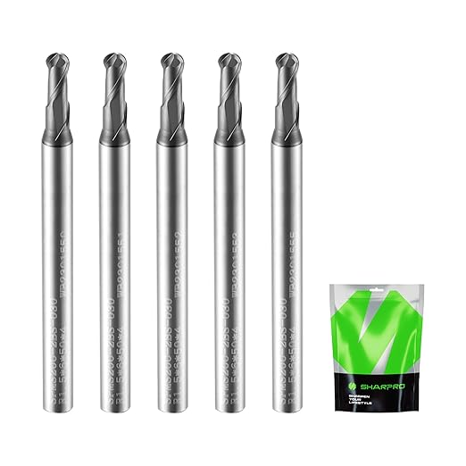 Carbide Ball Nose End Mills Set 2 Flute 4mm SHK. 3mm Cutting Dia. 3D Carving, High-Speed and Deep Cutting, AlCrN Coated, Apply for Alloy Steel, Stainless Steel and Various Cast Iron. (5PCS)