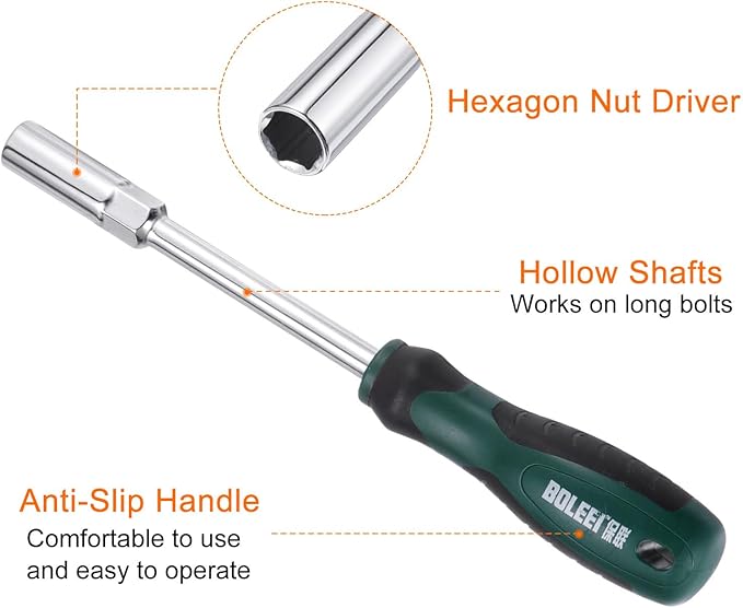 HARFINGTON Metric Nut Driver 11mm CR-V Non-Magnetic Tip Hollow Shafts Hex Socket Screwdriver with Non-Slip Handle for Automobile Repair