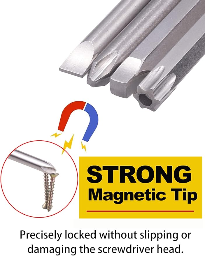 Rocaris 30 Pack 1/4 Inch Hex Shank Long Magnetic Screwdriver Bits Set 6 Inch Power Tools(Slotted+Cross+Square +Torx)