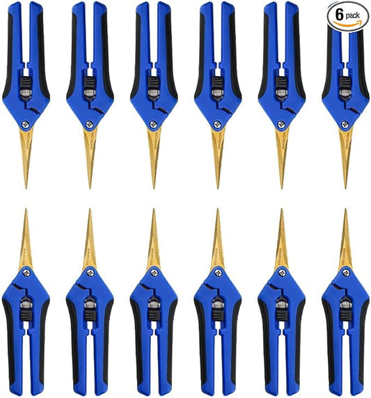 6 Packs Garden Pruning Shears with Curved Blades Trimming Scissors, Gardening Hand Pruning Snips Titanium Coated Precision Bonsai Pruning Shears, Convenient Flower Cutters(Blue)