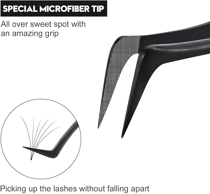 Ms.Queen Tweezers for Eyelash Extensions, Fiber Grip S-Curved Lash Tweezers for Inner Corner,Volume & Classic Lashes,Black